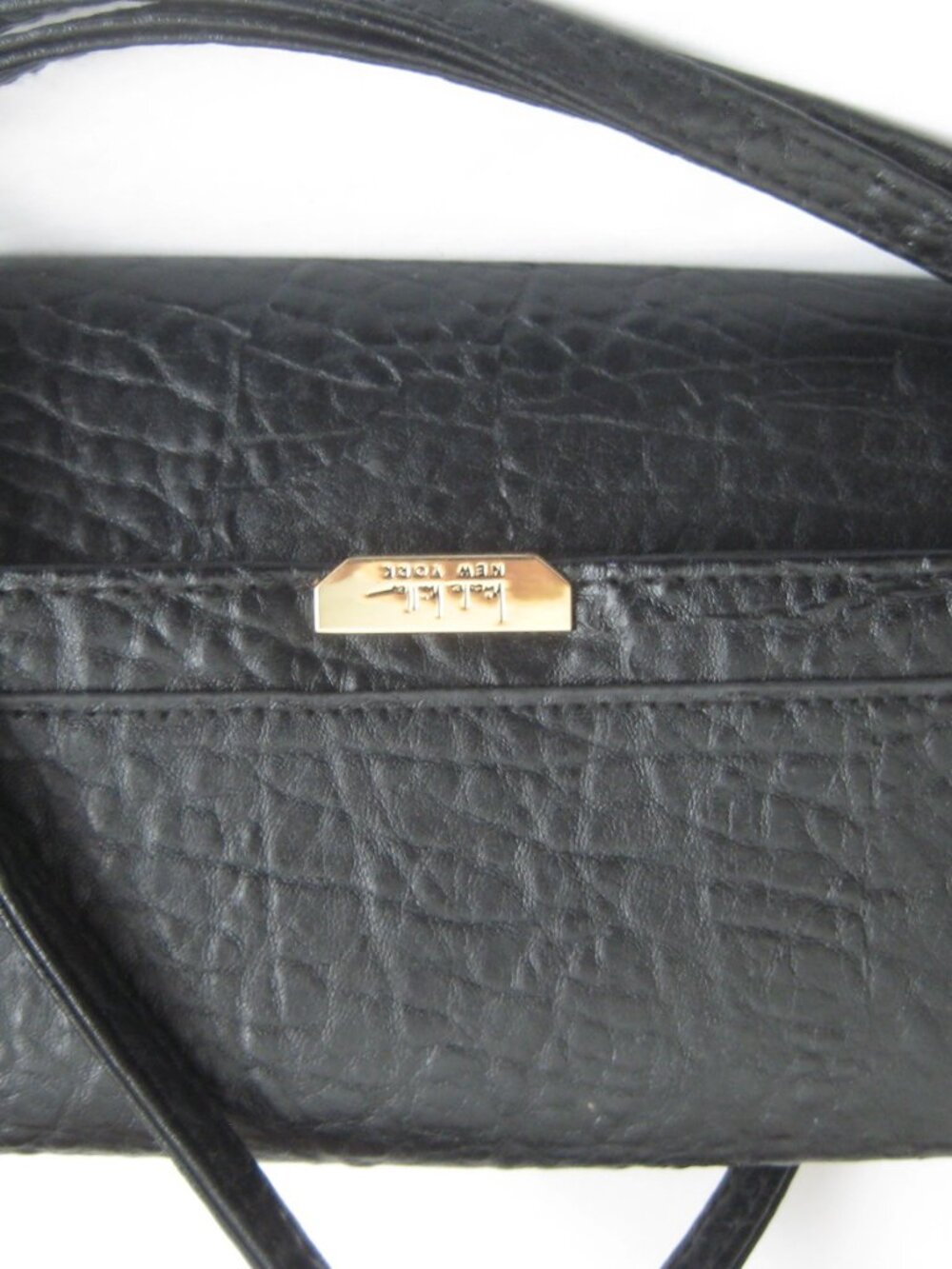 NICOLE MILLER BLACK LEATHER CROSSBODY PURSE HANDBAG LEOPARD PRINT INSIDE